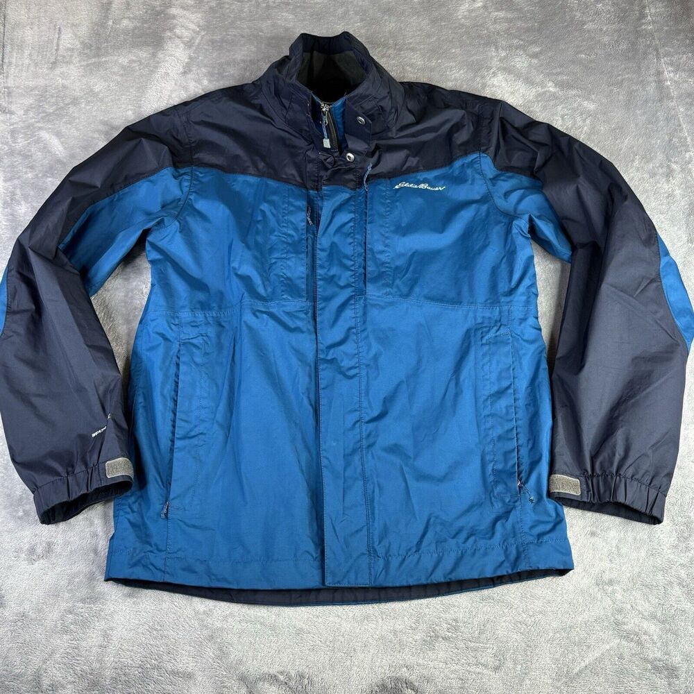 Eddie Bauer Jacket Men Small Weatheredge Blue Hooded Windbreaker Water Resistant